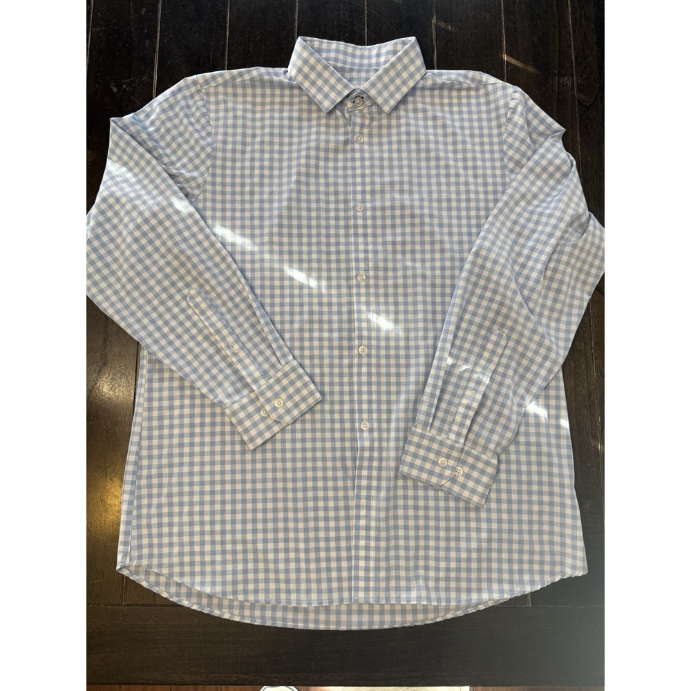 Mizzen+Main Leeward Shirt Mens Long Sleeve XXL Trim Fit Blue Gingham Made USA